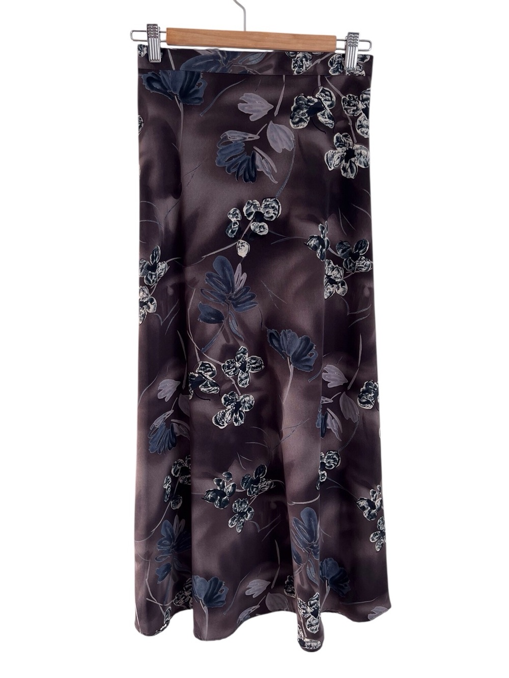Vintage Ellen Ashley Purple Floral Satin Skirt A-Line Cottagecore Country Medium